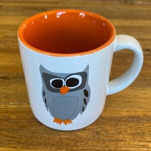 Crate & Barrell small grey owl mug. 8 ounce capacity. White w/orange interior.
